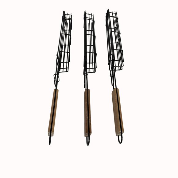 BBQ Grill Basket Skewers Set of 3 Picnic Tailgate Home Grilling Cook Tool Veggie - Picture 2 of 15